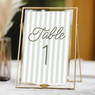 Modern Minimal Minimalist Green Stripes Wedding Table Number