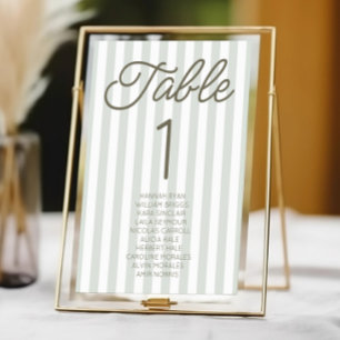 Modern Minimal Minimalist Green Stripes Wedding Table Number