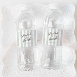 Modern Minimal Minimalist Green Stripes Wedding Water Bottle Label