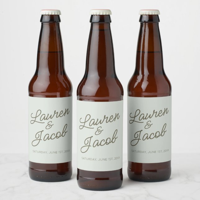 Modern Minimal Minimalist Green Wedding Beer Bottle Label (Bottles)