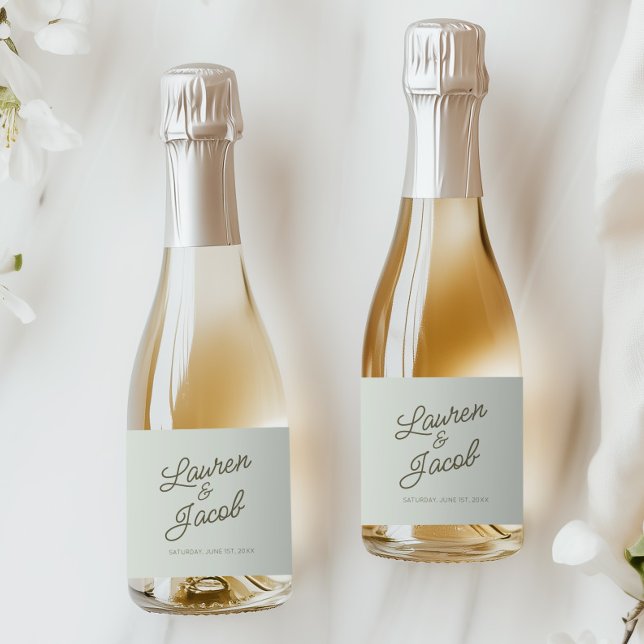 Modern Minimal Minimalist Green Wedding Mini Sparkling Wine Label (Creator Uploaded)