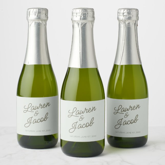 Modern Minimal Minimalist Green Wedding Mini Sparkling Wine Label (Bottles)