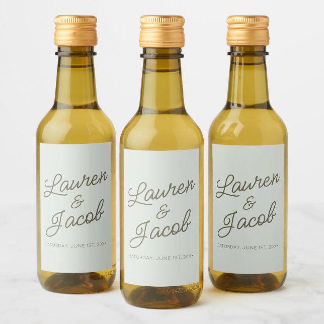 Modern Minimal Minimalist Green Wedding Mini Wine Label (Bottles)