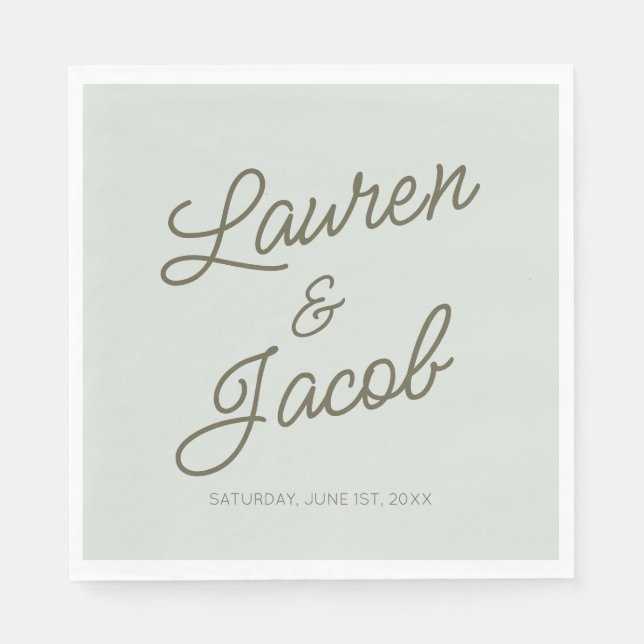 Modern Minimal Minimalist Green Wedding Napkin (Front)