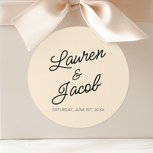 Modern Minimal Minimalist Light Champagne Wedding Classic Round Sticker