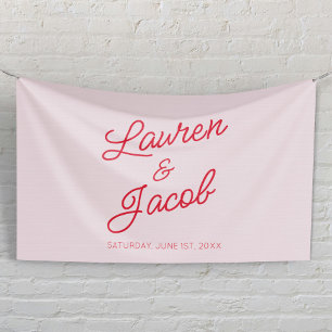 Modern Minimal Minimalist Pink and Red Wedding Banner