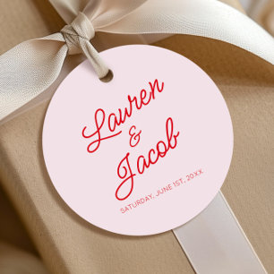 Modern Minimal Minimalist Pink and Red Wedding Favour Tags