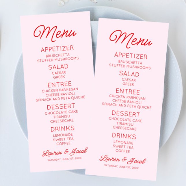 Modern Minimal Minimalist Pink and Red Wedding Menu (Creator Uploaded)