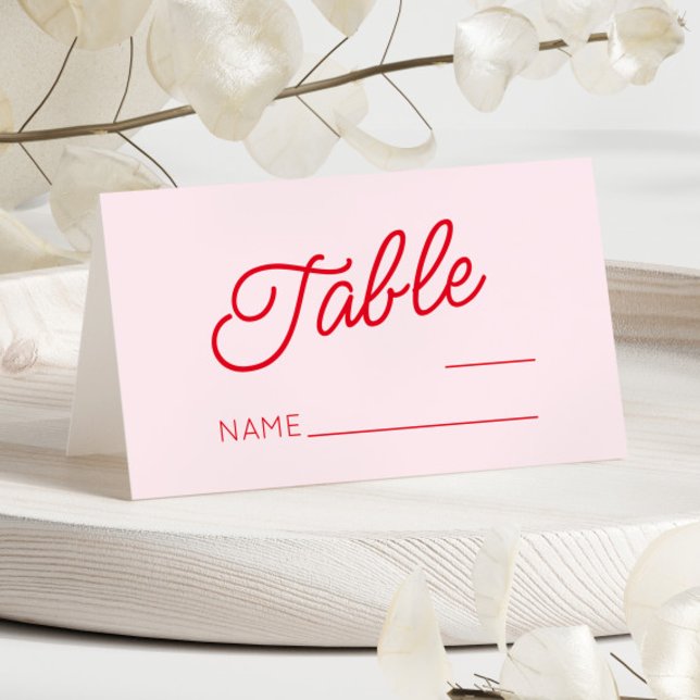 Modern Minimal Minimalist Pink and Red Wedding Place Card (Creator Uploaded)
