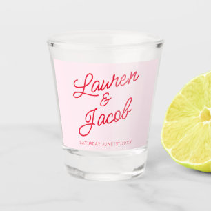 Modern Minimal Minimalist Pink and Red Wedding Shot Glass