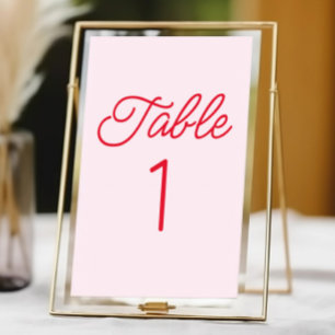 Modern Minimal Minimalist Pink and Red Wedding Table Number