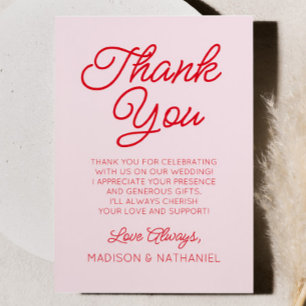 Modern Minimal Minimalist Pink and Red Wedding Thank You Card