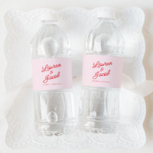 Modern Minimal Minimalist Pink and Red Wedding Water Bottle Label