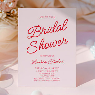 Modern Minimal Minimalist Pink Red Bridal Shower Invitation