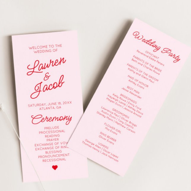 Modern Minimal Minimalist Pink Red Wedding Programme (Creator Uploaded)