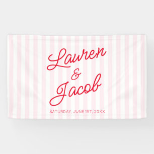 Modern Minimal Minimalist Pink Stripes Red Wedding Banner