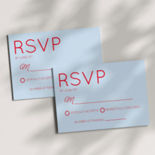 Modern Minimal Minimalist Red Blue Wedding RSVP Card