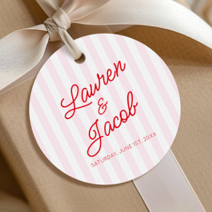 Modern Minimal Minimalist Red Pink Stripes Wedding Favour Tags