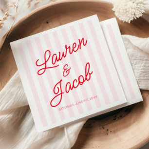 Modern Minimal Minimalist Red Pink Stripes Wedding Napkin