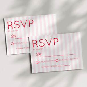 Modern Minimal Minimalist Red Pink Stripes Wedding RSVP Card