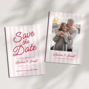 Modern Minimal Minimalist Red Pink Stripes Wedding Save The Date