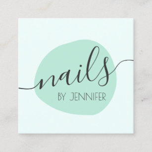 Modern minimal mint green nails square business card