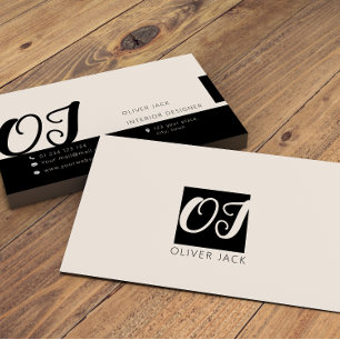 Modern minimal Monogram Black and Blush Pink Business Card