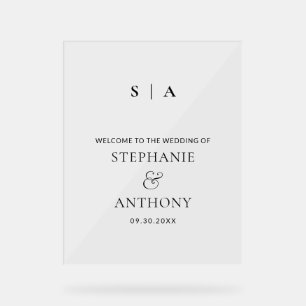 Modern Minimal Monogram Black and White Wedding Acrylic Sign