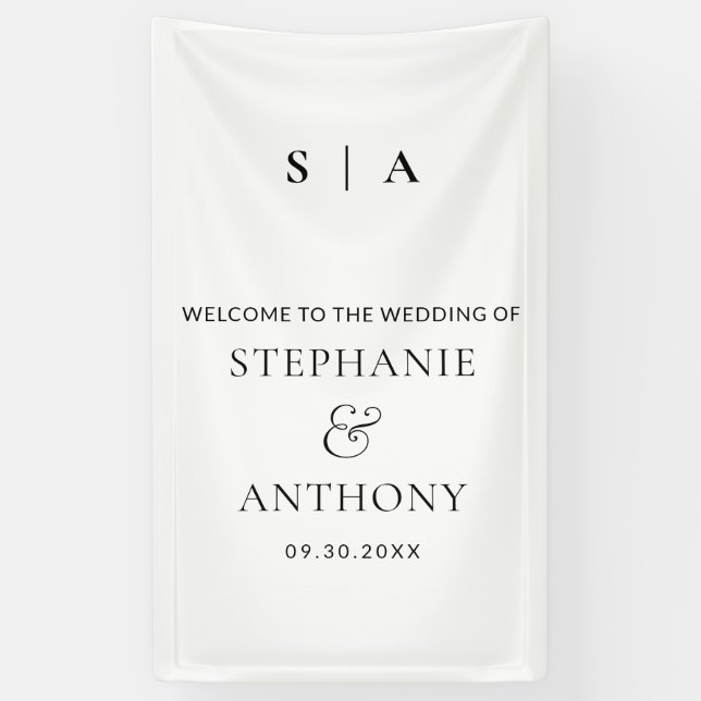 Modern Minimal Monogram Black and White Wedding   Banner (Vertical)