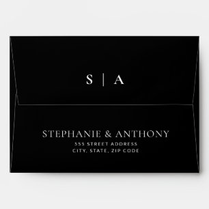 Modern Minimal Monogram Black and White Wedding  Envelope