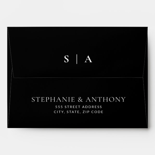 Modern Minimal Monogram Black and White Wedding  Envelope (Back (Top Flap))