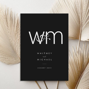 Modern Minimal Monogram Black and White Wedding Invitation