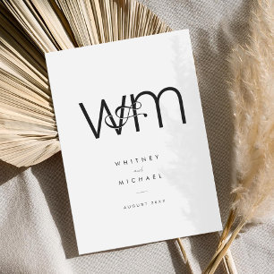 Modern Minimal Monogram Black and White Wedding Invitation