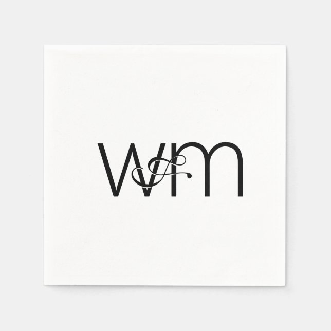Modern Minimal Monogram Black and White Wedding Napkin (Front)