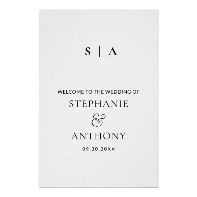 Modern Minimal Monogram Black and White Wedding   Poster (Front)