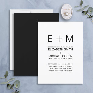 Modern Minimal Monogram Black & White Wedding Invitation