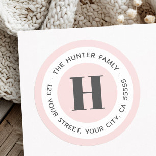 Modern minimal monogram blush pink return address classic round sticker