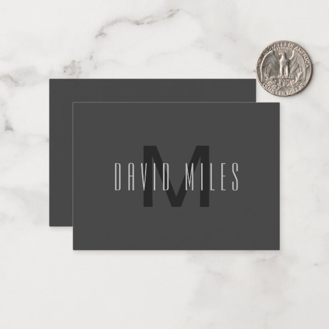 Modern Minimal Monogram Design Editable Dark Grey Card (Front/Back In Situ)
