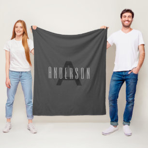 Modern Minimal Monogram Design Editable Dark Grey Fleece Blanket