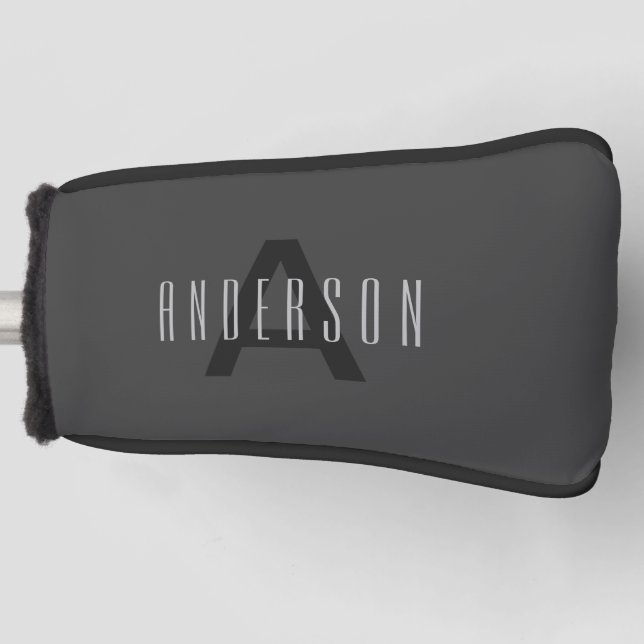 Modern Minimal Monogram Design Editable Dark Grey Golf Head Cover (Front)