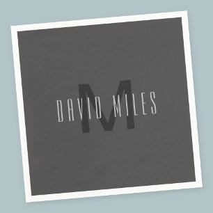 Modern Minimal Monogram Design Editable Dark Grey Napkin