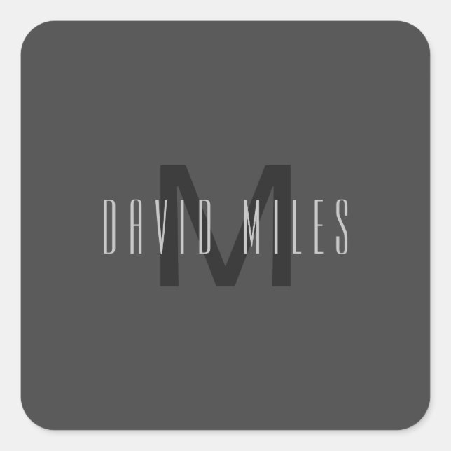 Modern Minimal Monogram Design Editable Dark Grey Square Sticker (Front)