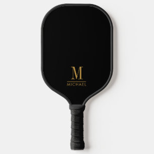Modern Minimal Monogram Gold Name Custom Black Pickleball Paddle