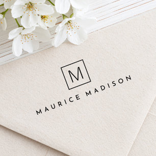 Modern minimal monogram initial and name rubber stamp