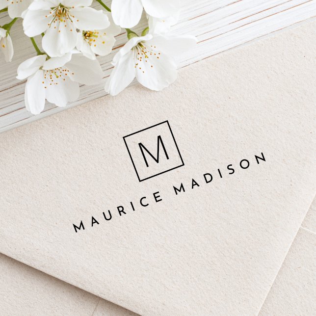 Modern minimal monogram initial and name rubber stamp (Modern minimal monogram initial and name rubber stamp)