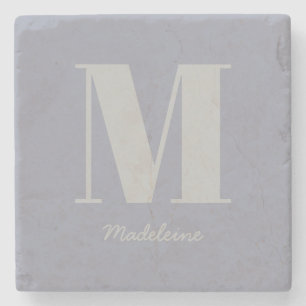 Modern Minimal Monogram Initial Grey Name Stone Coaster