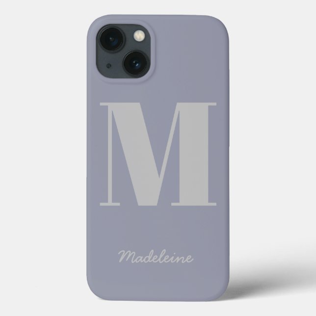 Modern Minimal Monogram Initial Purple Grey Name Case-Mate iPhone Case (Back)