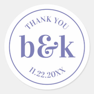 Modern Minimal Monogram Initials PURPLE Wedding Classic Round Sticker