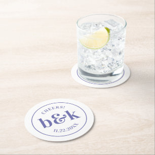 Modern Minimal Monogram Initials Purple Wedding Round Paper Coaster