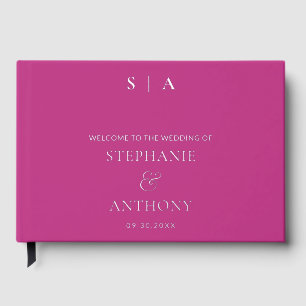 Modern Minimal Monogram Magenta Foil Wedding Guest Book